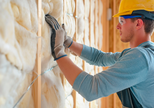 Skilled technician installing fiberglass insulation in a residential wall for enhanced energy efficiency.